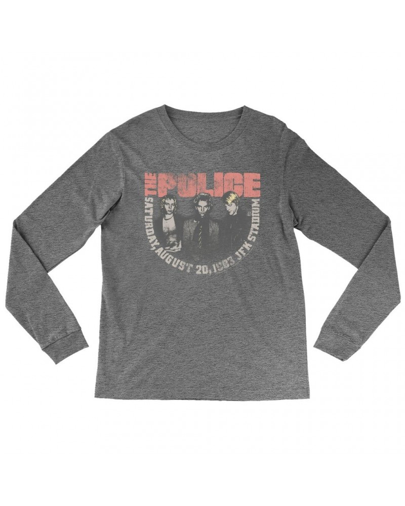 The Police Heather Long Sleeve Shirt | JFK Statium 1983 Concert Distressed Shirt $13.78 Shirts