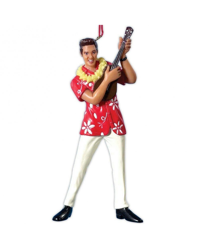 Elvis Presley Red Hawaiian Shirt with Ukulele Ornament $5.58 Shirts