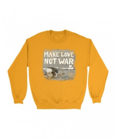 Woodstock Bright Colored Sweatshirt | Make Love Not War Famous Image Distressed Sweatshirt $14.68 Sweatshirts