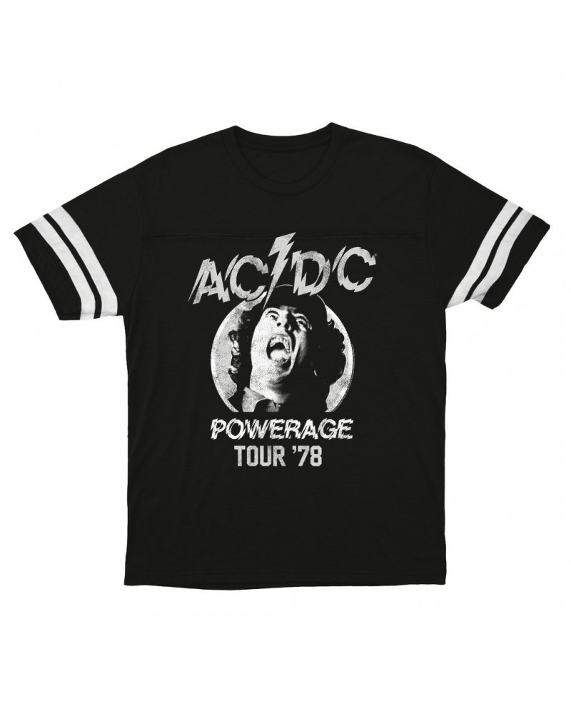 AC/DC T-Shirt | 1978 Powerage Tour Image Distressed Football Shirt $10.21 Shirts