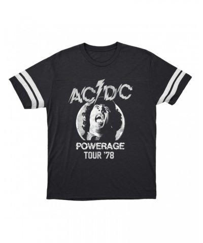 AC/DC T-Shirt | 1978 Powerage Tour Image Distressed Football Shirt $10.21 Shirts