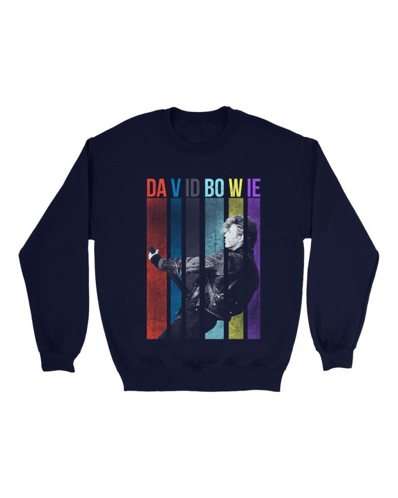 David Bowie Sweatshirt | Colorful Bowie With Guitar Design Sweatshirt $11.53 Sweatshirts