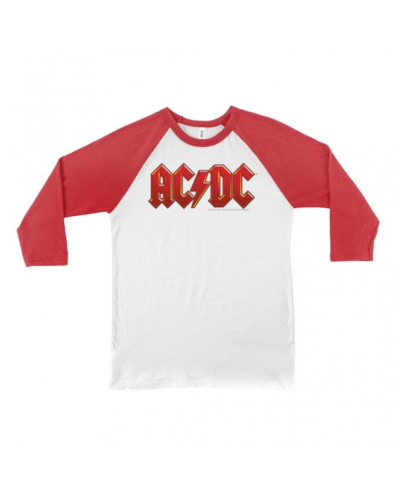 AC/DC 3/4 Sleeve Baseball Tee | Classic Red and Yellow Logo Shirt $8.99 Shirts