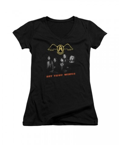 Aerosmith Junior's V-Neck Shirt | GET YOUR WINGS Junior's Tee $7.00 Shirts