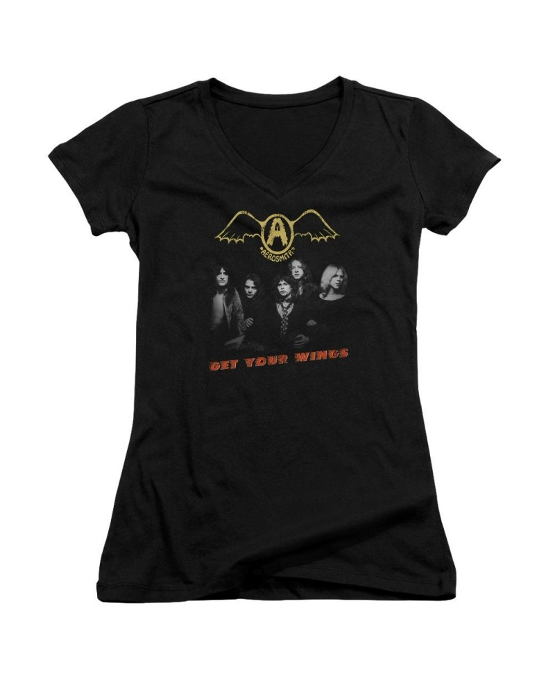 Aerosmith Junior's V-Neck Shirt | GET YOUR WINGS Junior's Tee $7.00 Shirts