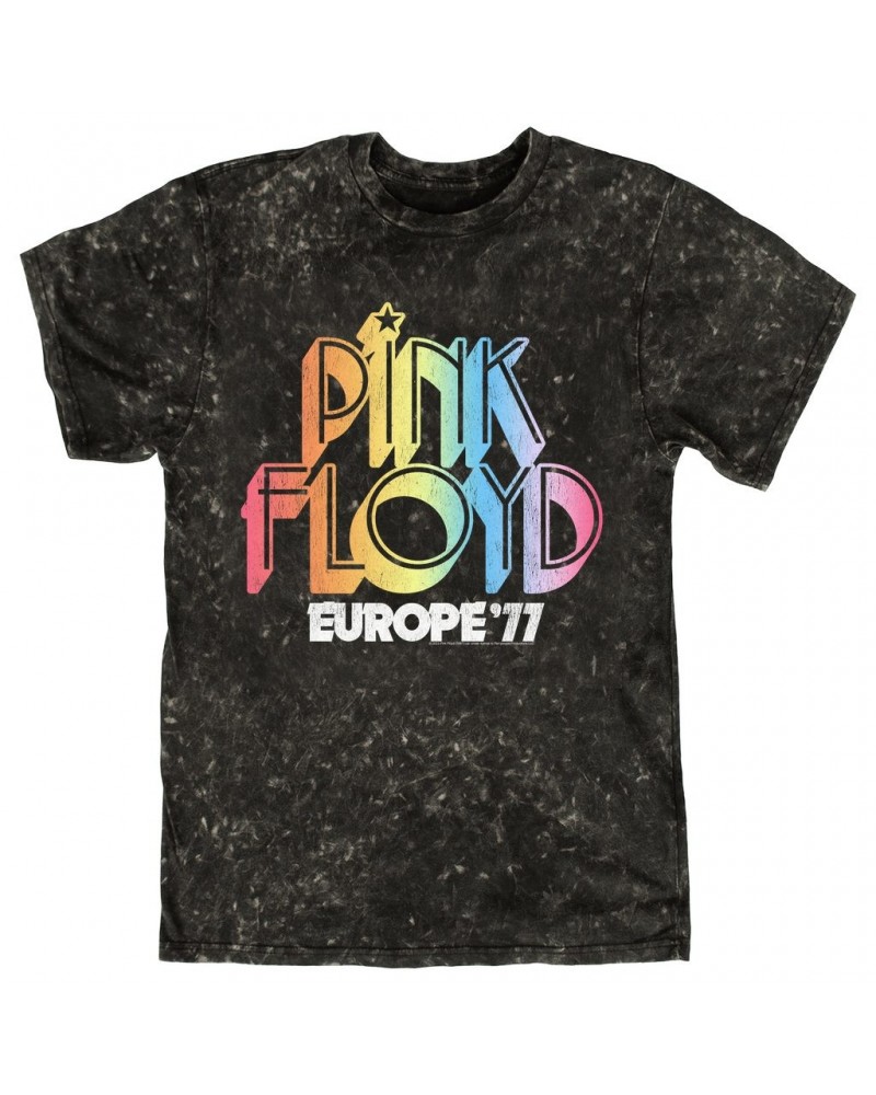 Pink Floyd T-shirt | Europe '77 Rainbow Ombre Tour Distressed Mineral Wash Shirt $11.38 Shirts