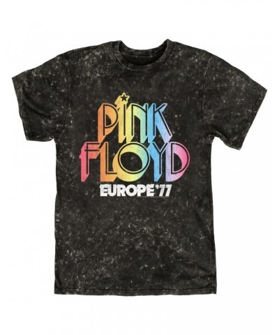 Pink Floyd T-shirt | Europe '77 Rainbow Ombre Tour Distressed Mineral Wash Shirt $11.38 Shirts