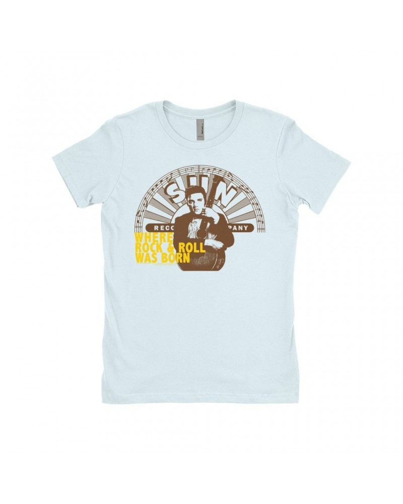 Elvis Presley Ladies' Boyfriend T-Shirt | Where Rock N' Roll Began Yellow Distressed Shirt $12.48 Shirts