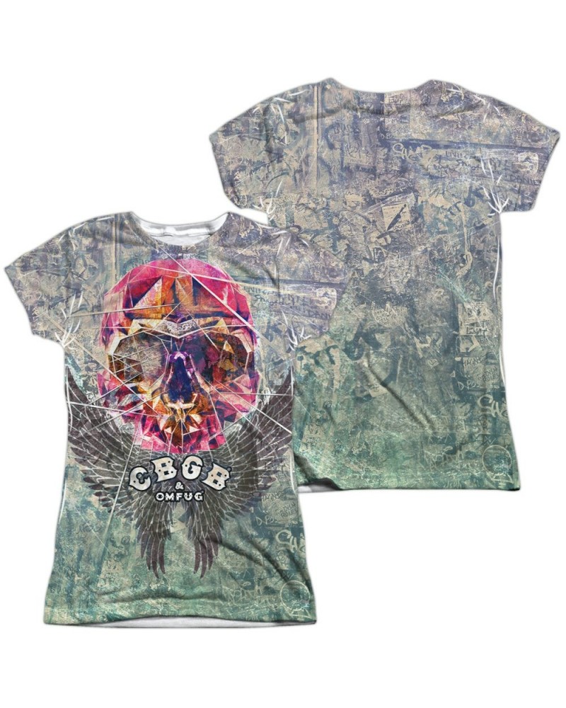 Cbgb Junior's T Shirt | GRAFFITI SKULL (FRONT/BACK PRINT) Sublimated Tee $10.36 Shirts